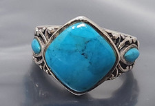 Vintage NK Sterling Silver Wide Turquoise band Ring size 7