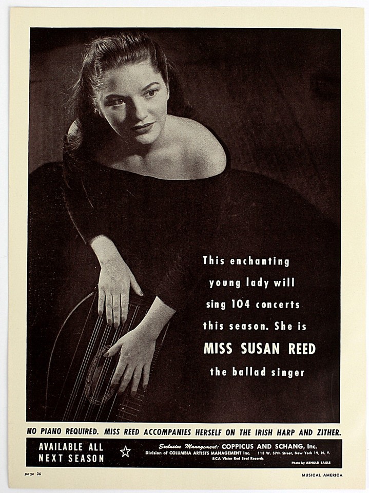 Vintage Music Print Ad MISS SUSAN REED 1949 Booking Ads 13 x 9 3/4 | eBay