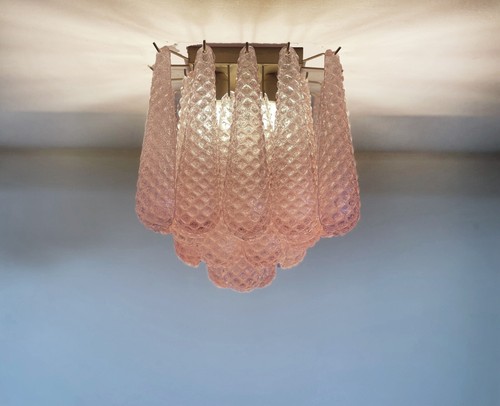 Murano ceiling lamp - 32 pink glass petal drops - Picture 4 of 17