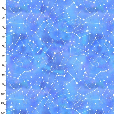 3 Wishes Fabric | Starlight Glitter Space Star Constellation Blue Purple | Yard