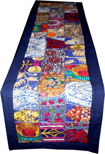 Indian Cotton Patchwork Table Runner Embroidered Dining Table Tapestry 152X45 cm - Picture 2 of 5