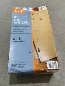Member's Mark Clasp Envelope 6" x 9" (139 ct.) 28 Lb L Kraft Paper Gummed Flap