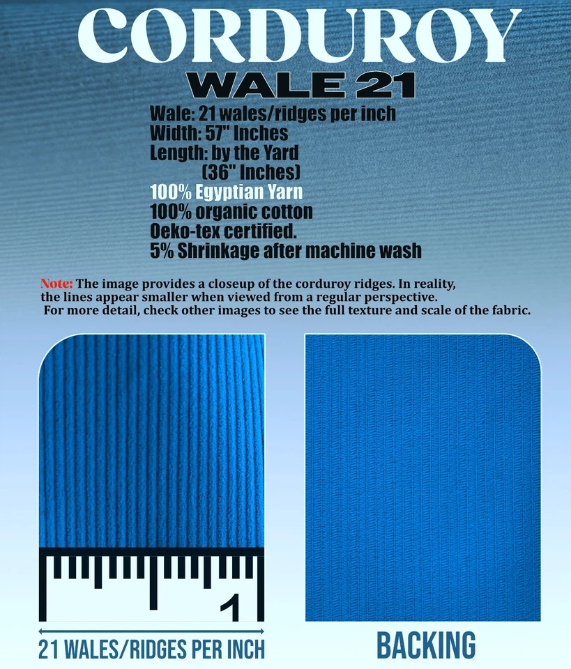 Tela de pana 21 ropa de ballena 140-150GSM color sólido por yarda continua 58" W Foto 2 de 4