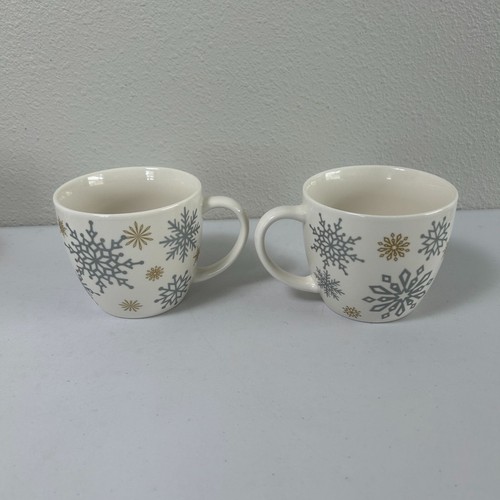 Starbucks Coffee Mug Silver Gold Snowflakes 16 Oz Cup Set of 2 - Picture 3 of 8