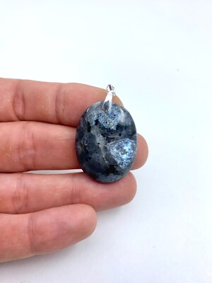 Pendentif Larvikite Naturelle 28 Carats Avec Bélière Argent 925 - Neuf Sans Emballage