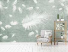 3D White Feather G13724 Wallpaper Wall Murals Removable Self-adhesive Honey