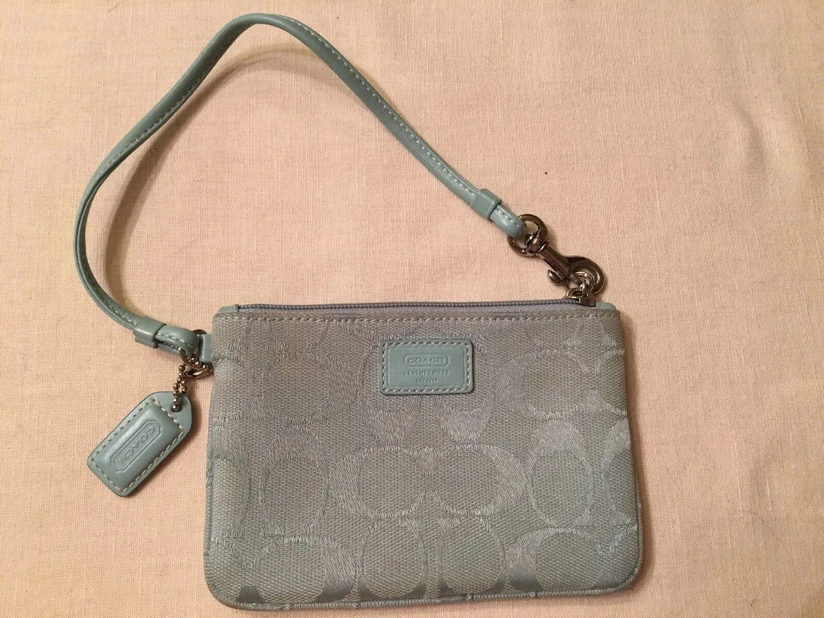 Light Blue COACH Signature Small Purse WRISTLET Jacquard Skinny Wallet