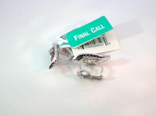 EFFY STERLING SILVER PINK RUBY/WHITE SAPPHIRE OMEGA BACK EARRINGS - RETAIL $912 - Picture 4 of 7