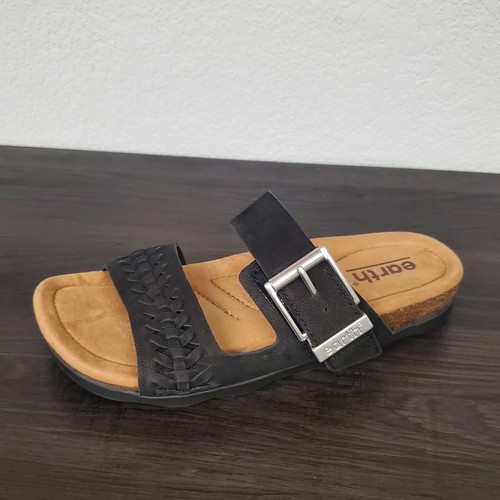 Sandalias Earth Origins para mujer 8 cuero trenzado dos correas negras deslizables nuevas - Imagen 4 de 9