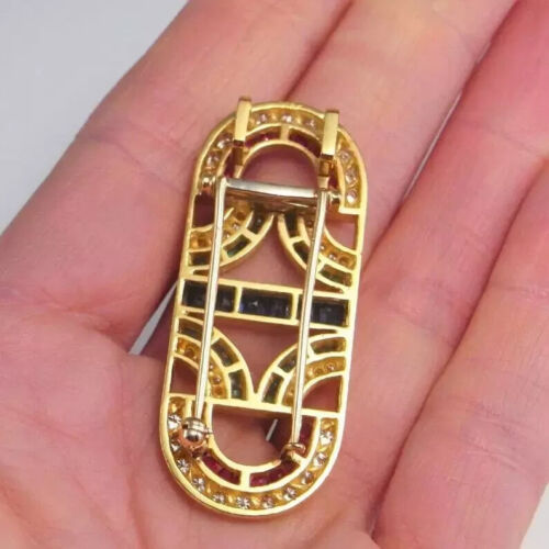 Women's Brooch Pin 2.80Ct Princess Simulated Sapphire 14K Yellow Gold Plated - Picture 4 of 8
