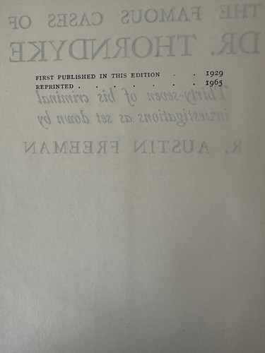 Dr. Thorndyke, by R. Austin Freeman - 1965 - Reprint Edition, Vintage HC Book DJ - Picture 7 of 13