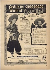 1950 PAPER AD Cisco Kid Cowboy Costume Cap Gun Holster Deluxe Cactus Pete 