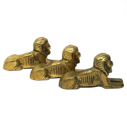 Solid Brass Egyptian Revival Sphinx Figure Set of 3 Small 557g Antique Vintage - Picture 4 of 6