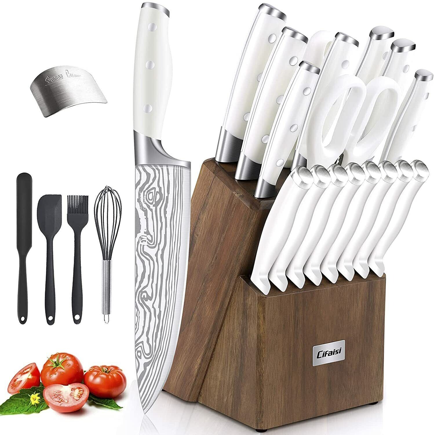 Knife Set, 23-Piece Kitchen Knife Set with Block Wooden German Stainless Steel..-image