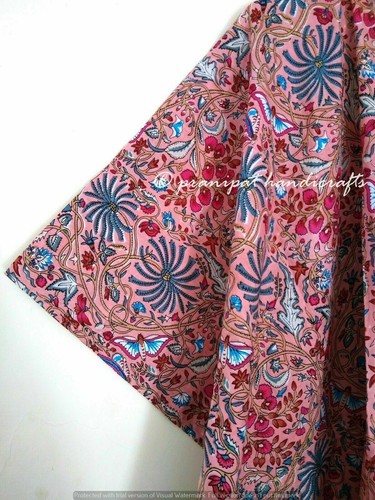 Indio Melocotón Largo Estampado Floral Algodón Hippie Maxi Mujer Pijama Caftán - Imagen 3 de 6