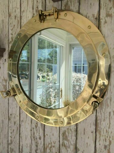 Oblò 12"Specchio Ottone Nautico Grande Finestra Di Lavoro Nave Cabina Decorativo da Parete - Foto 1 di 7