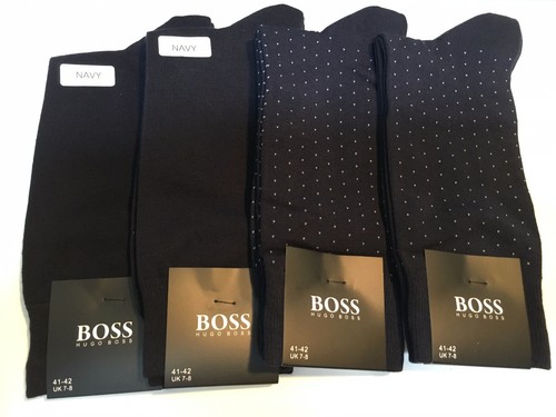 New 4 Pairs HUGO BOSS Men's socks Navy, Dotted Pattern Dress/Casual US Size 7-9 - Picture 2 of 4