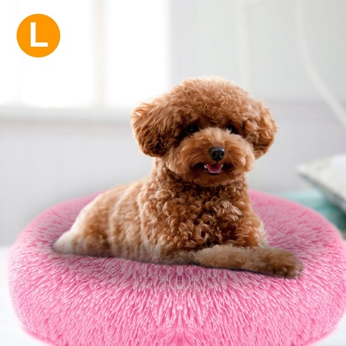 Pet Dog Cat Bed Fluffy Donut Shaped Soft Warm Calming Sleeping Bed Cozy Nest - Picture 7 of 16