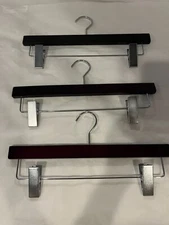 3-Pack Topia Hanger Pants Hangers Deluxe Cherry Wood, 2 Big Premium Metal Clips