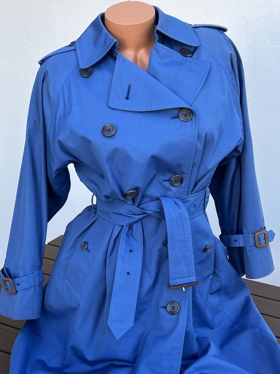 Vtg 80's Burberrys Blue Belted Button Front Trench Coat EUC
