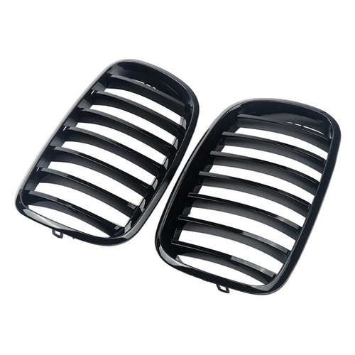 Pair Front Kidney Grille For 2007-2013 BMW X5 X6 E70 E71 Mesh Grill Glossy Black - Picture 9 of 12