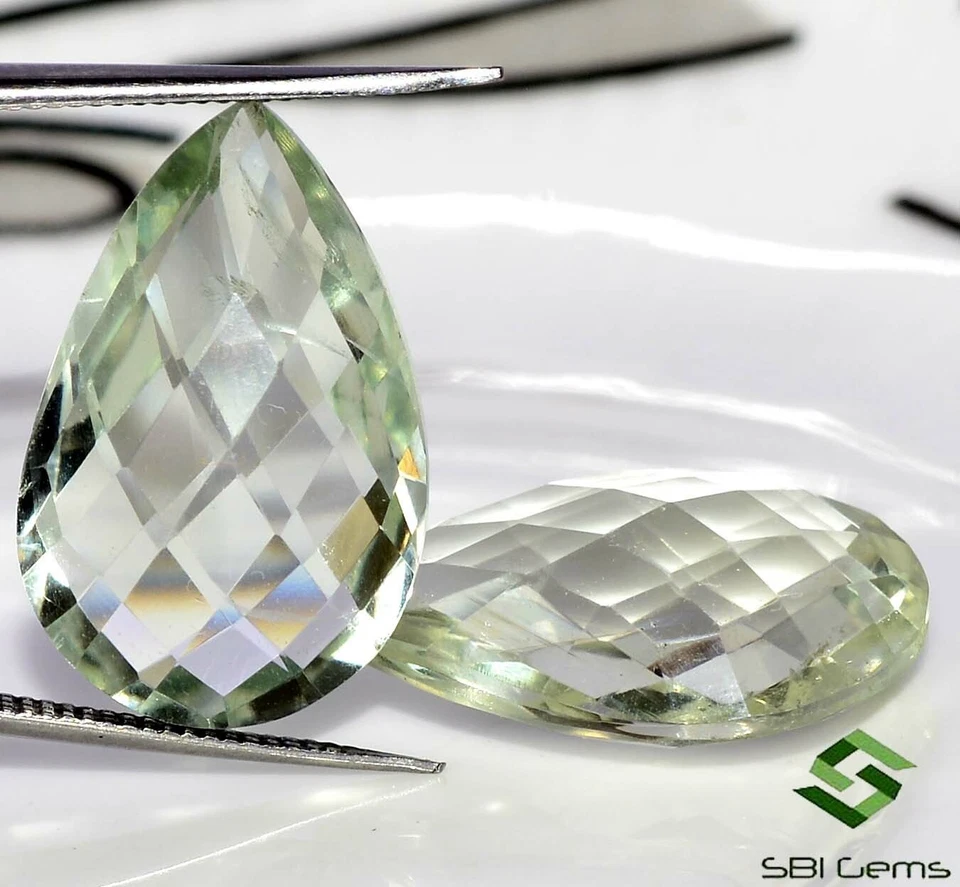 Par de piedras preciosas 20x12 mm amatista verde natural briolette forma almendra 20,41 CTS Foto 3 de 4