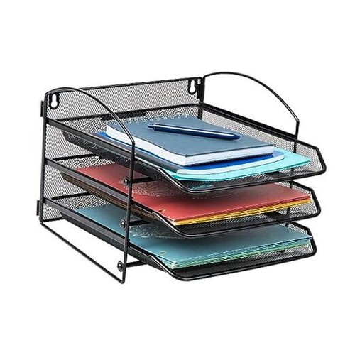 3-Tier Paper Tray, Desktop Organizer, Wall Mountable, Office, Metal 3 Tier