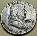 1953-D Silver Franklin Half Dollar 90% Silver - Avg Circulated