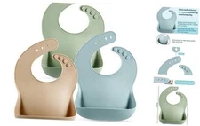 (3 Pack) Cute Silicone Baby Bibs for Babies & Toddlers (10-72 Brown/Blue/Green