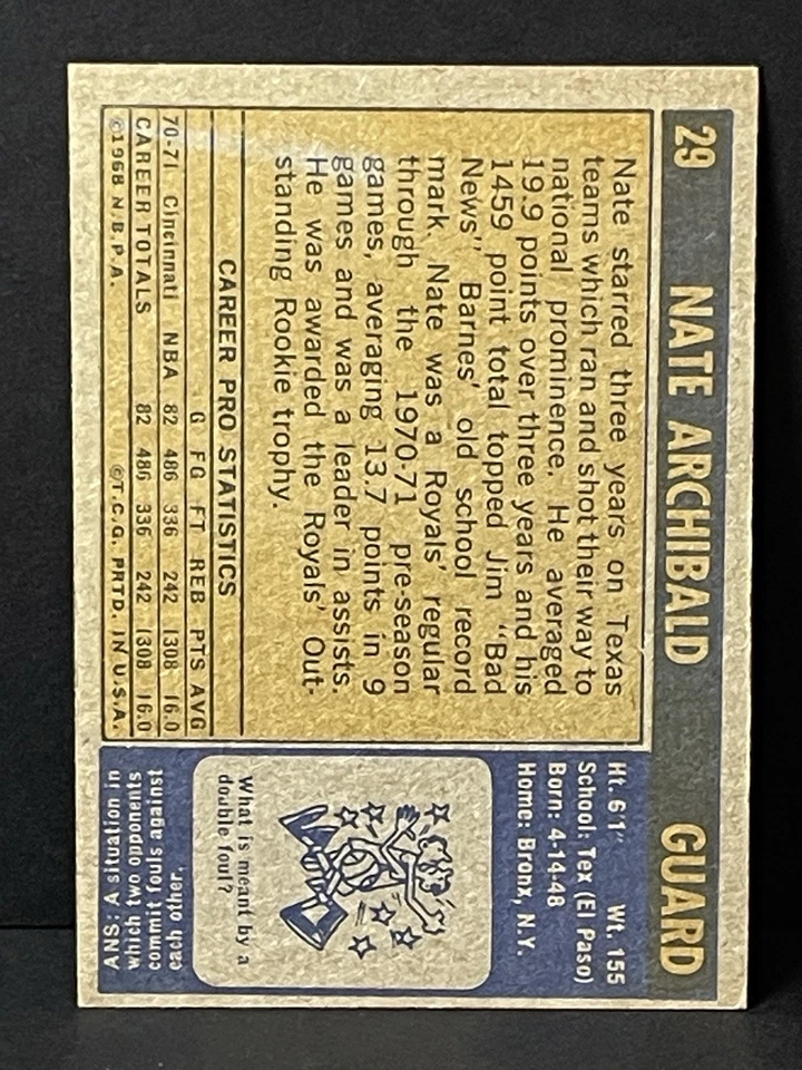 1971-72 Topps #29 Nate Archibald - Image 2 of 2