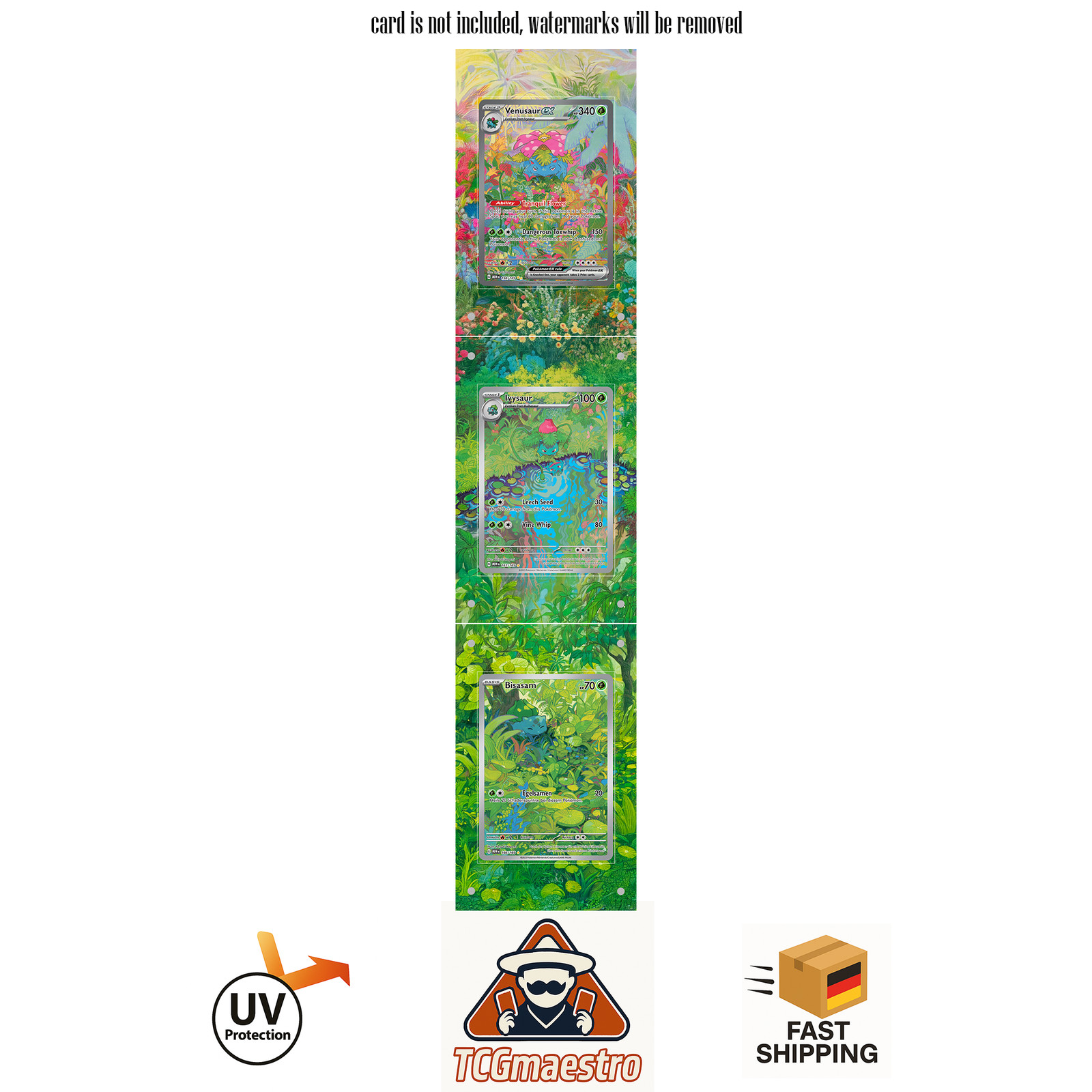 Bulbasur Ivysaur Venusaur 151 Pokémon Extended Artwork marco y funda protectora