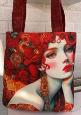 Hand Made Gustav Kilmt Style Woman Linen Canvas Handmade Tote bag 40 x 38cm