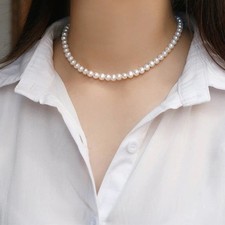 Beaded Freshwater Pearl Necklace, Simple Classic Wedding Necklace