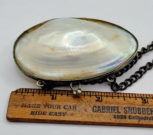 Antique Victorian Mother Of Pearl Shell Brass Coin Change Purse 2.75 X 1.5" - Picture 6 of 10