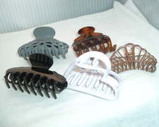 5 VINTAGE GRAY BLACK WHITE TORTOISE GOLDTONE HAIR CLAW CLIPS