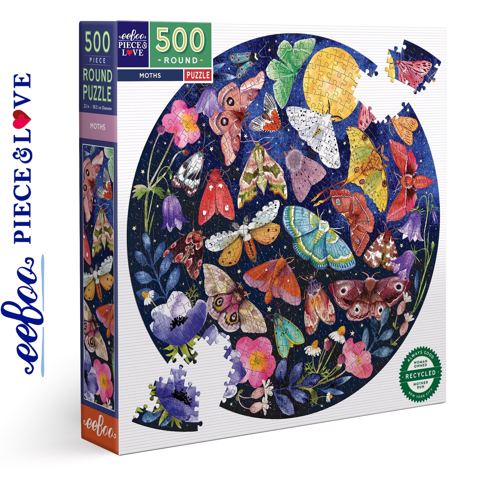 eeBoo MOTHS 500 pc Round Jigsaw Puzzle insects Piece & Love Super Deluxe PZFMOT