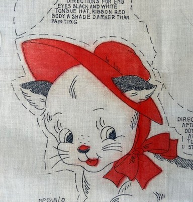 Vintage Tinted Embroidery Cat Cuddle Doll Toy Pillow Panel Cut N  Sew Betsy Ross