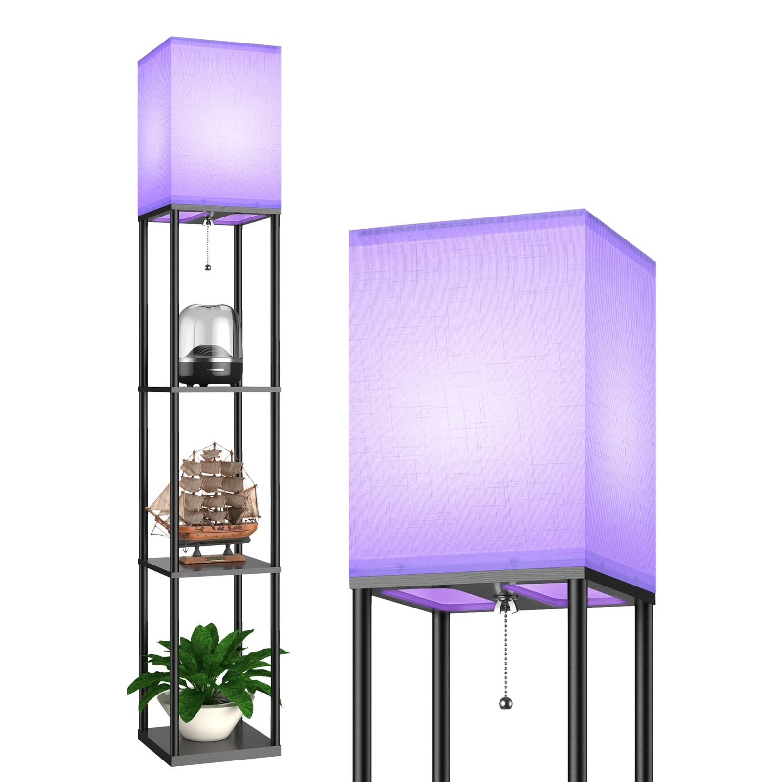 Floor Lamp with Shelves for Living Room with Matter Smart LED Light Bulb Work...