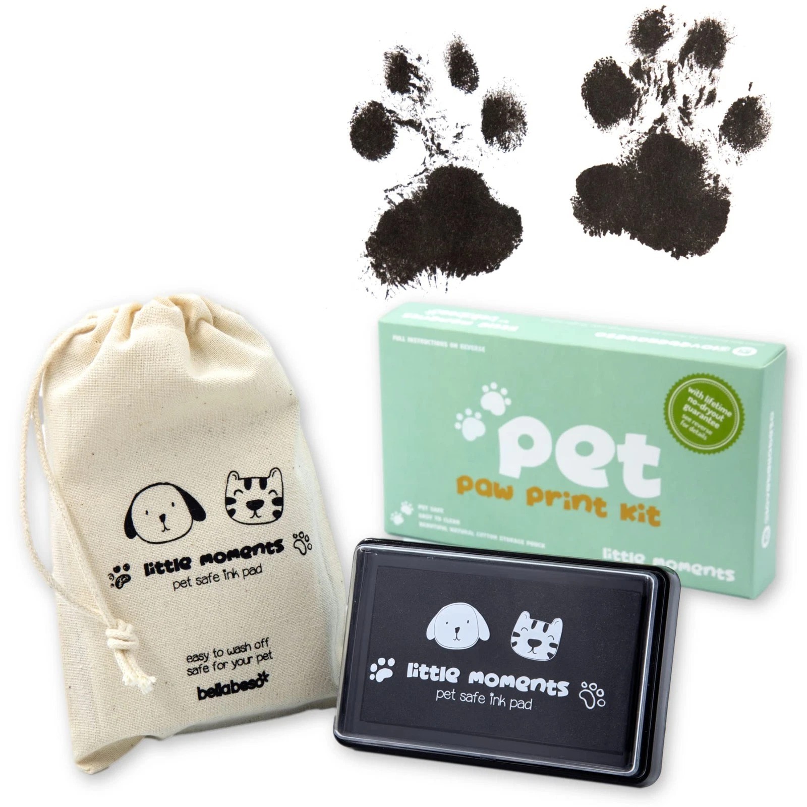 Bella Beso Cat and Dog Paw Print Kit - Pet Safe Ink Pad with Black
