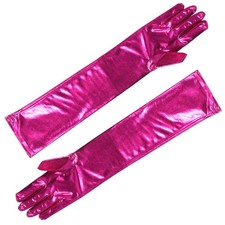 Rosy Patent Fake Long Gloves Women Spandex Costume Dance Party