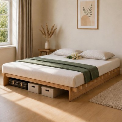 Tooless King Bed Frame, Wooden Japanese Joinery Platform Bed Frame