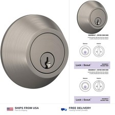 Deadbolt with Round Trim, Keyed 1 Side, Satin Nickel Finish