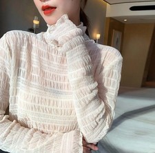 Elegant Sheer White Ruffle Collar Blouse - Long Sleeve Lightweight Top Sz Small