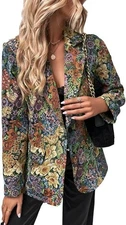 WDIRARA Women's Floral Print Lapel Neck Blazer Size Medium