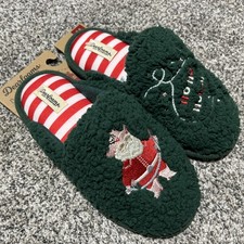 DEARFOAMS Womens M 7-8 Cowboy SANTA Slippers Cozy Comfort Memory Foam Green
