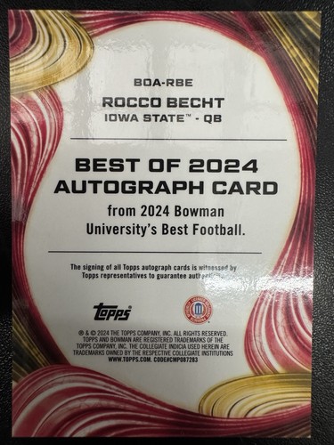 2024 Bowman's Best University - Rocco Becht #BOA-RBE Green Diamond Auto /99 - Bild 2 von 2