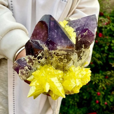 4.3LB Rare yellow sulfur quartz crystal mineral specimen