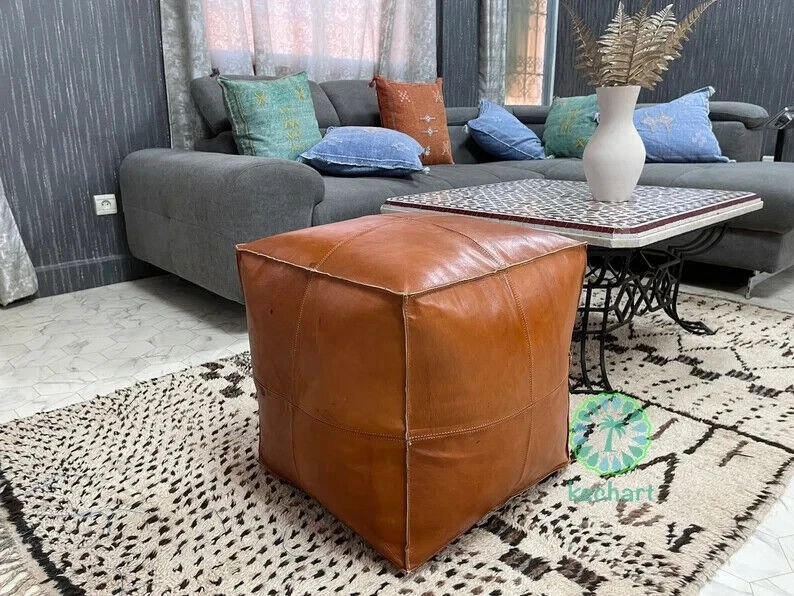 Footstool Aamazing New Unstuffed Boho 20'' Footrest Leather Pouffe Moroccan Best - Image 3 of 4