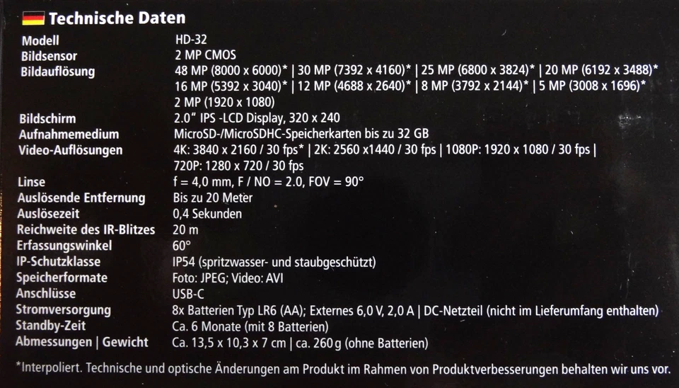 Rollei HD-32 Überwachungs-Wildkamera mit Bewegunssensor, IP54 , Video 8GB  NEU - Bild 2 von 3