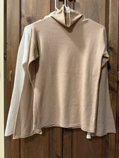 Lot Of 2 THEORY 100% Cashmere Bell Sleeve Mockneck Sweaters Women's M Camel Ecru